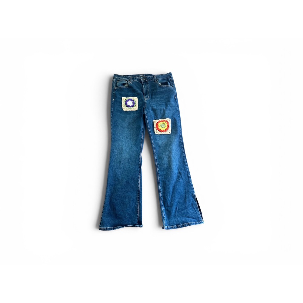 Handmade Time and Tru Bootcut Jeans Crochet Granny Square‎ Boho Plus 16